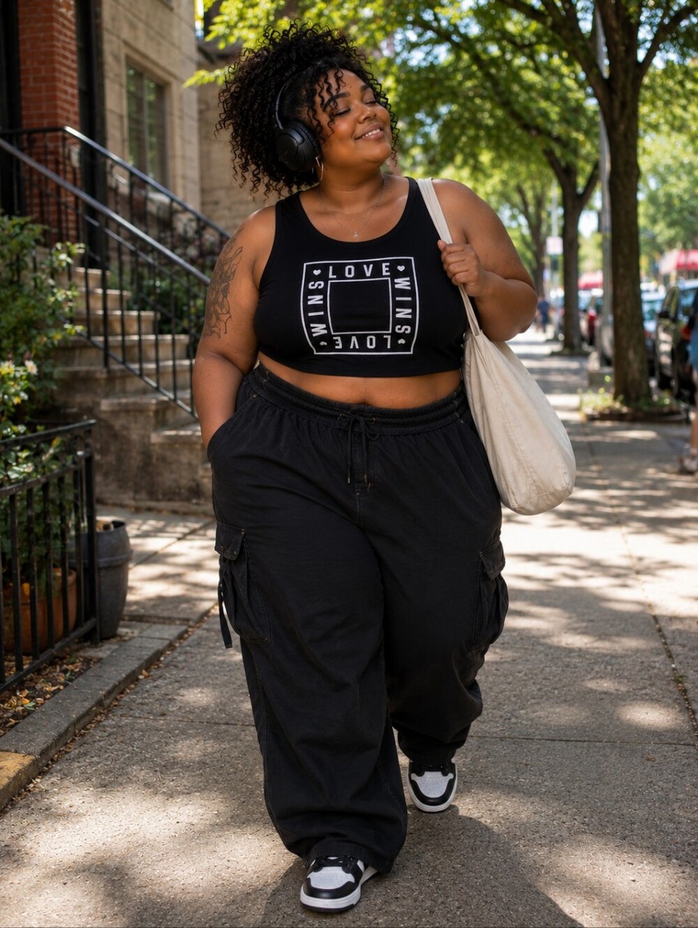 Mighty Fine Black Cropped Tank with White LOVE WINS Graphic